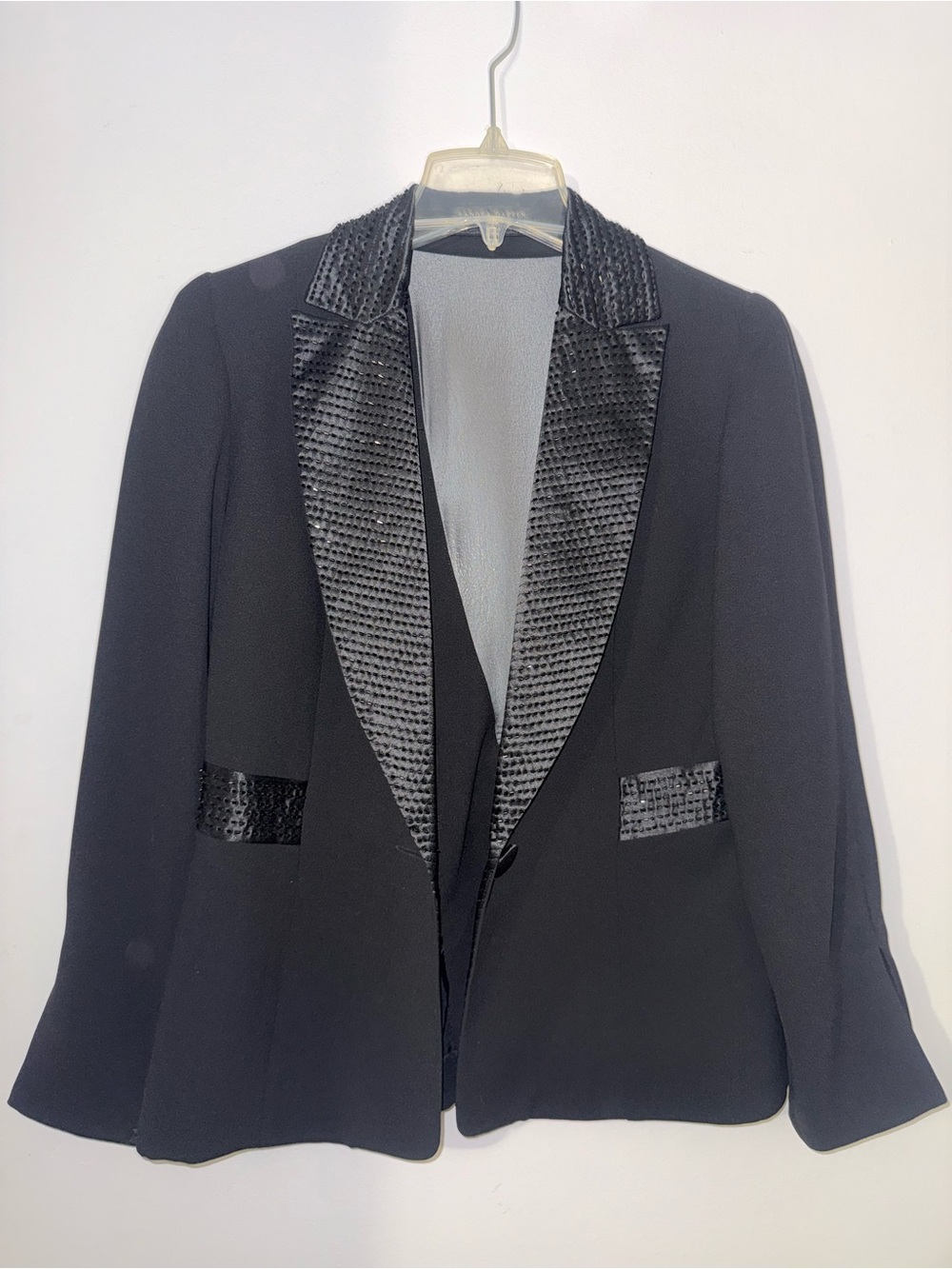 Sandra Darren Black Blazer with Textured Satin Lapel